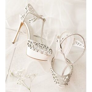 NEW Sergio Rossi Tresor Swarovski Crystal Rhinestone Silk Satin Platform Heel 40